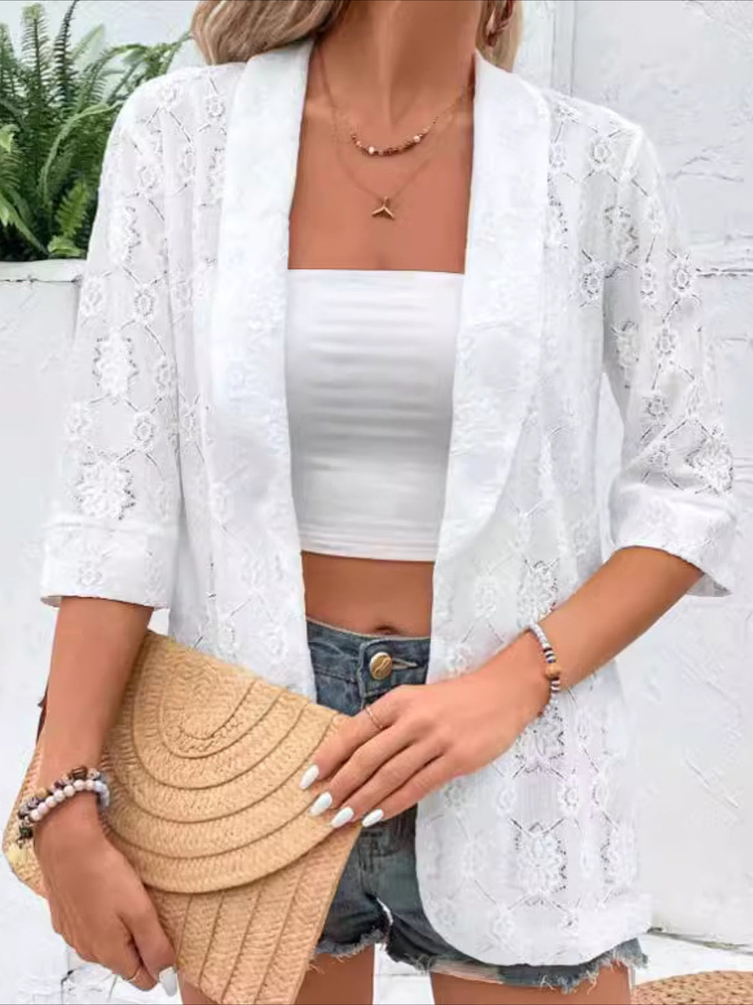 Elegant Long Sleeve Open Front Floral Pattern Cardigan Coat