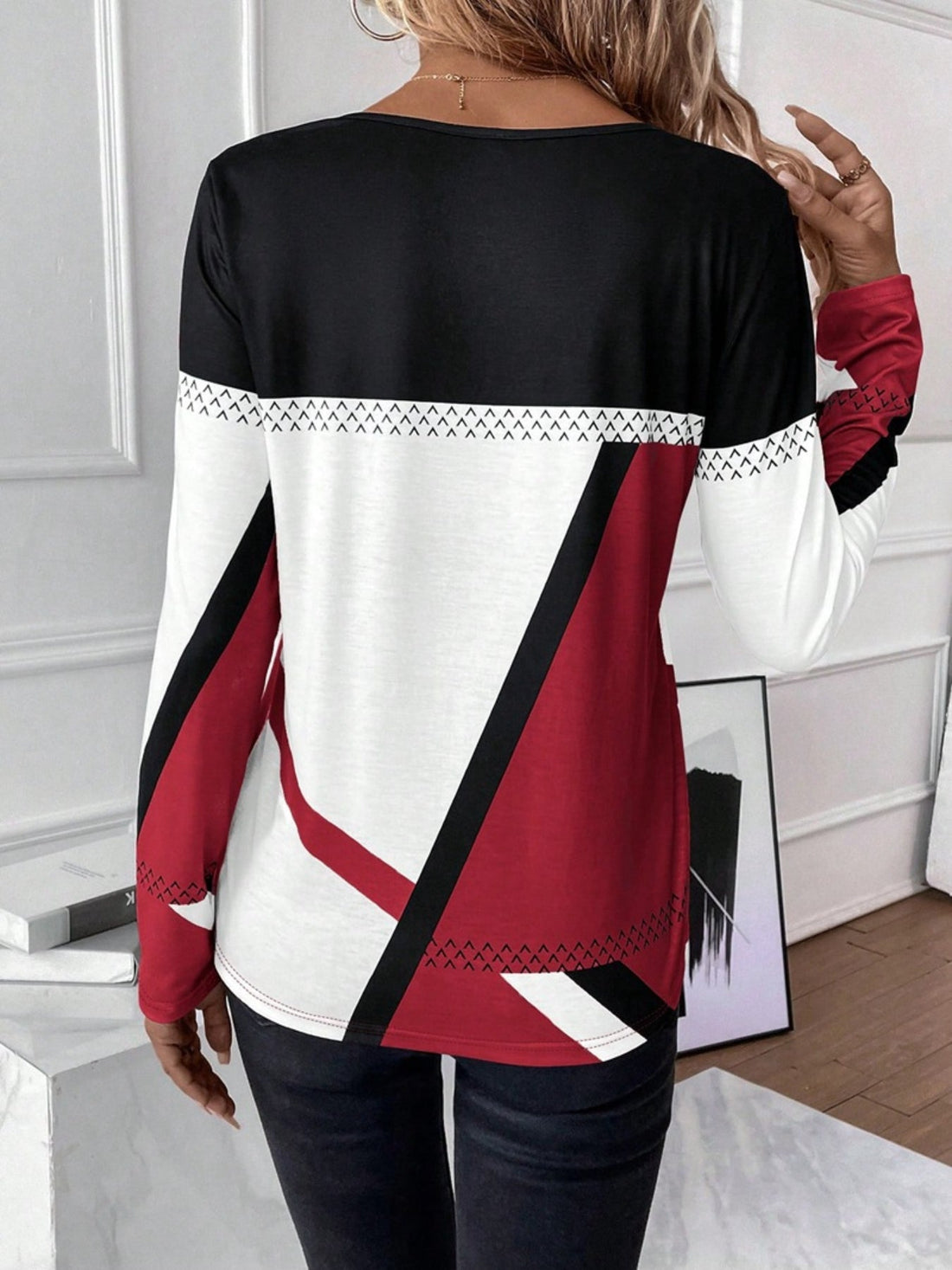 Color Block Crew Neck T-shirt, Casual Long Sleeve Top