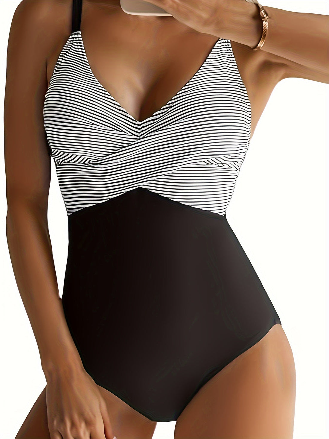 Sexy Deep V Neck One Piece Swimsuit - High Stretch Polyester Fabric