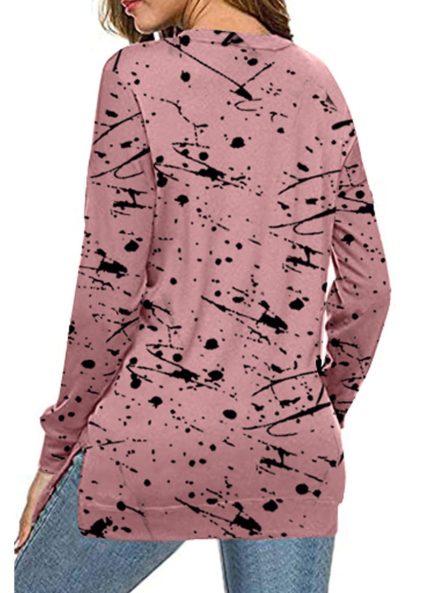 Spliced Color Block Round Neck Loose Long-sleeved Top