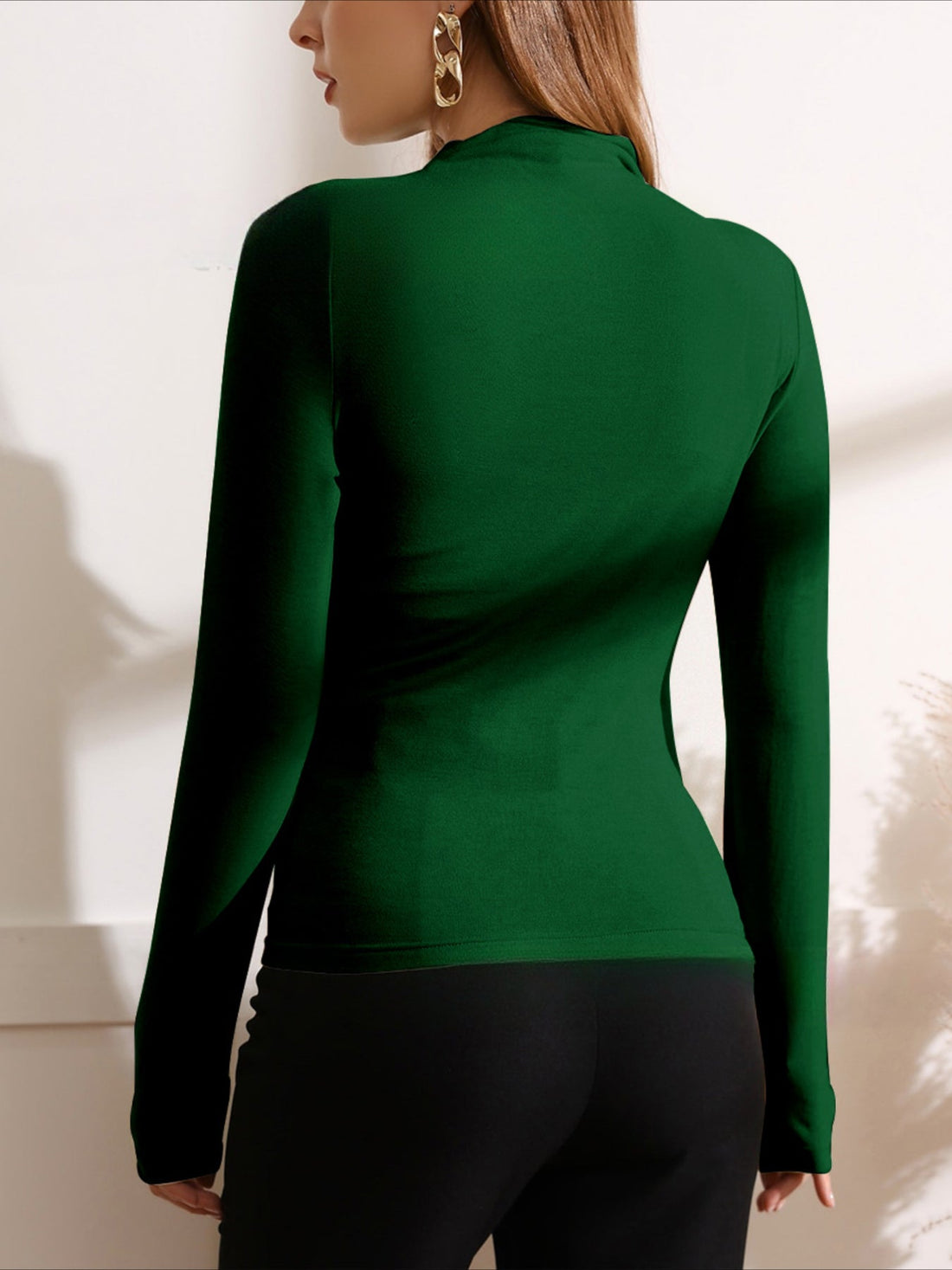 Chic Fall/Winter Ruched Mock Neck Long Sleeve Top