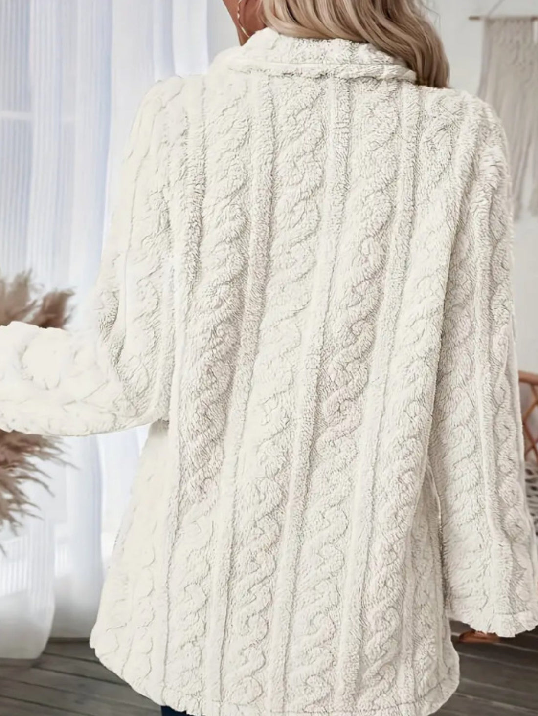 Double Breasted Lapel Teddy Coat, Versatile Long Sleeve Textured Thermal Winter Outerwear