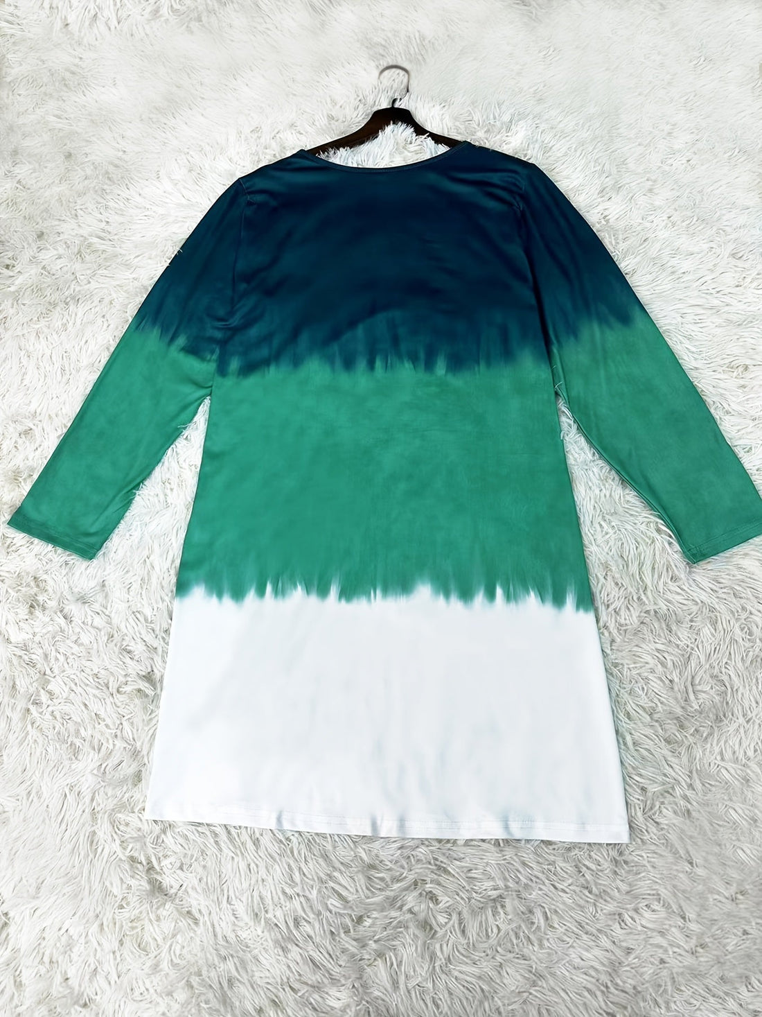 Ombre Color Crew Neck Casual Long Sleeve Dress