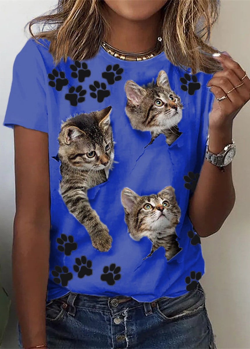 Animal Print Short Sleeve Round Neck T-Shirt