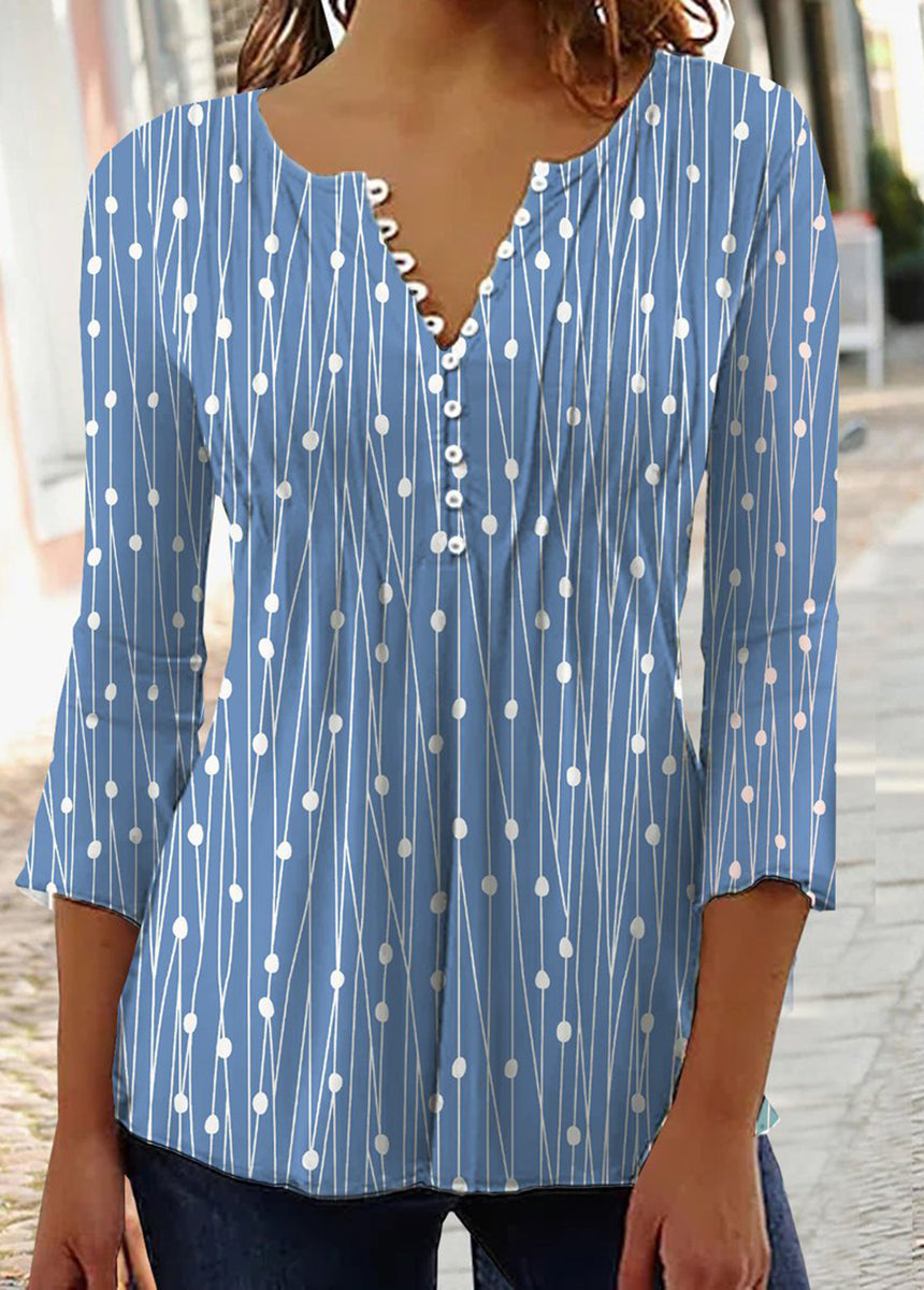 Printed V-Neck Long Sleeve Shirt