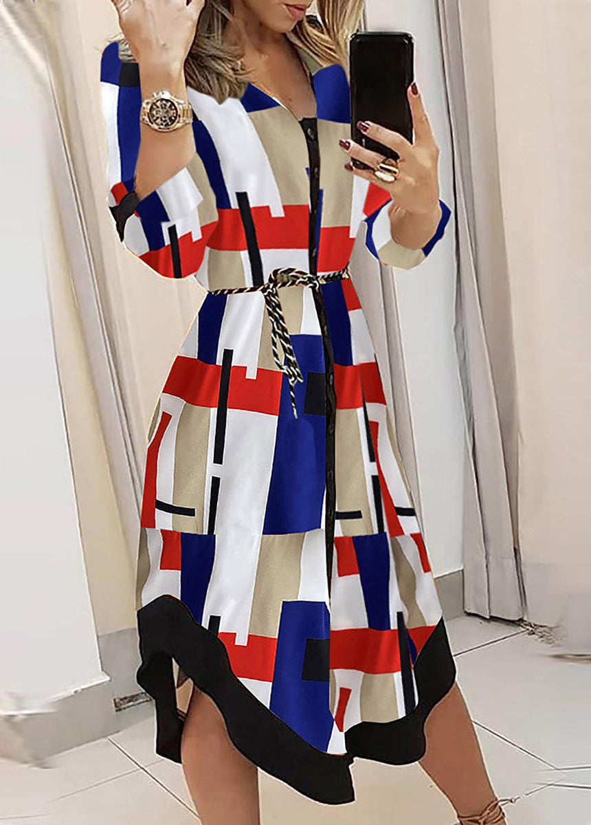 Printed Plaid Collar Tie Dress