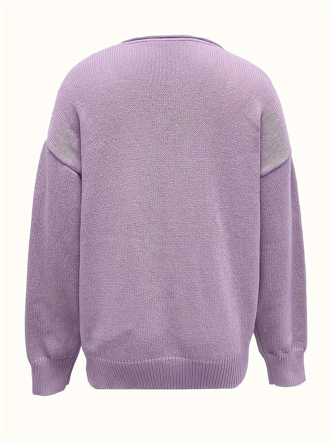 Solid Color V Neck Sweater, Casual Long Sleeve Sweater