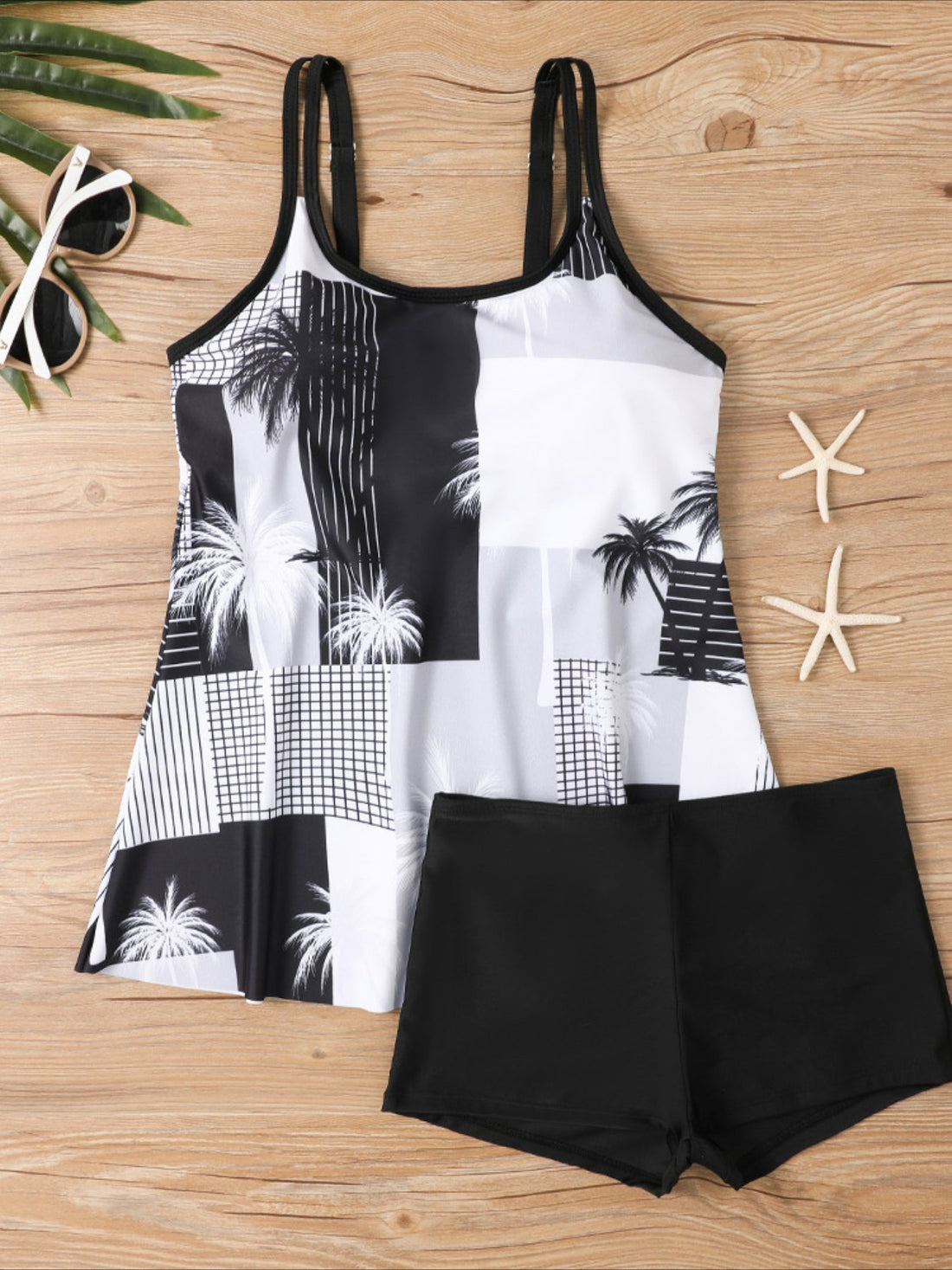 Printed Belly Shading Slim Large Size Split Tankini