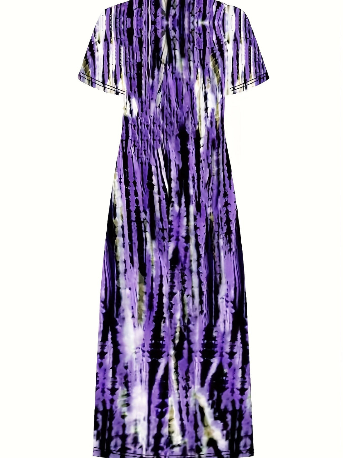 Tie Dye Striped Dress, Casual Crew Neck Short Sleeve Ankle Dress