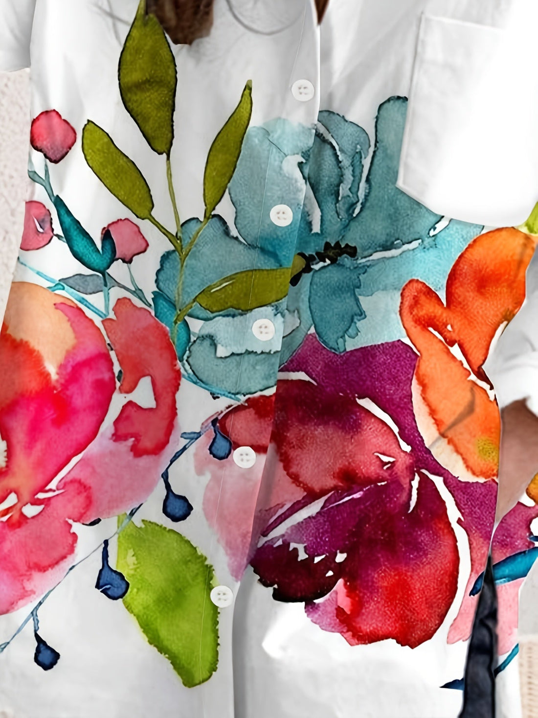 Ink Painting Printed Casual Button-Up Long Sleeve Shirt for Women