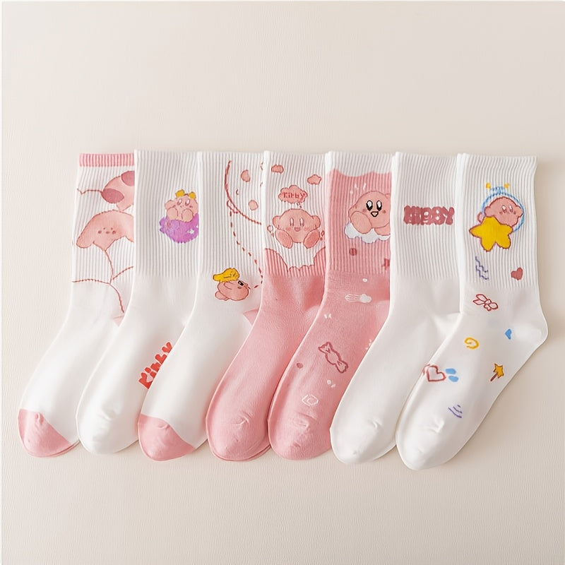 3/5/7 pairs Cute & Soft Pink Mid Tube Socks, Japanese Cartoon Sock Pack