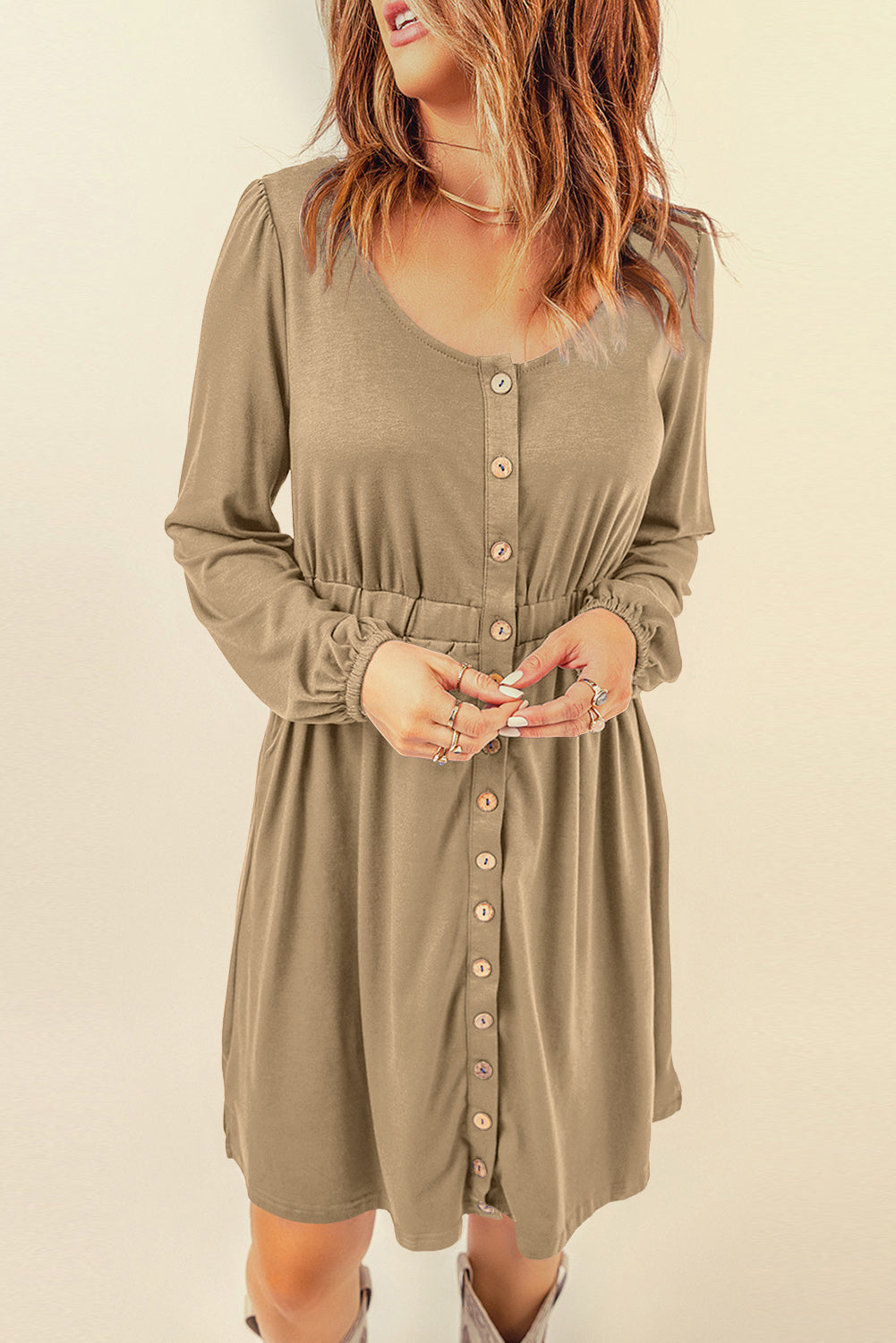 Button Down Long Sleeve Dress with Pockets