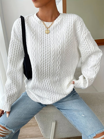 Women's Cable Crew Neck Sweatshirt - Comfortable and Stylish Casual Top
