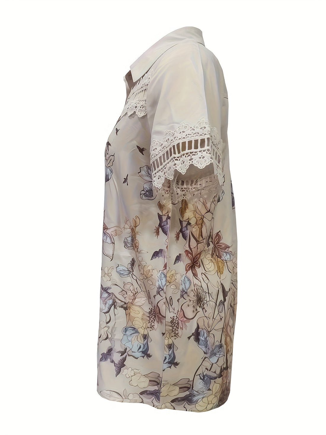 Floral Print Button Front Shirt, Casual Cut Out Short Sleeve Shirt