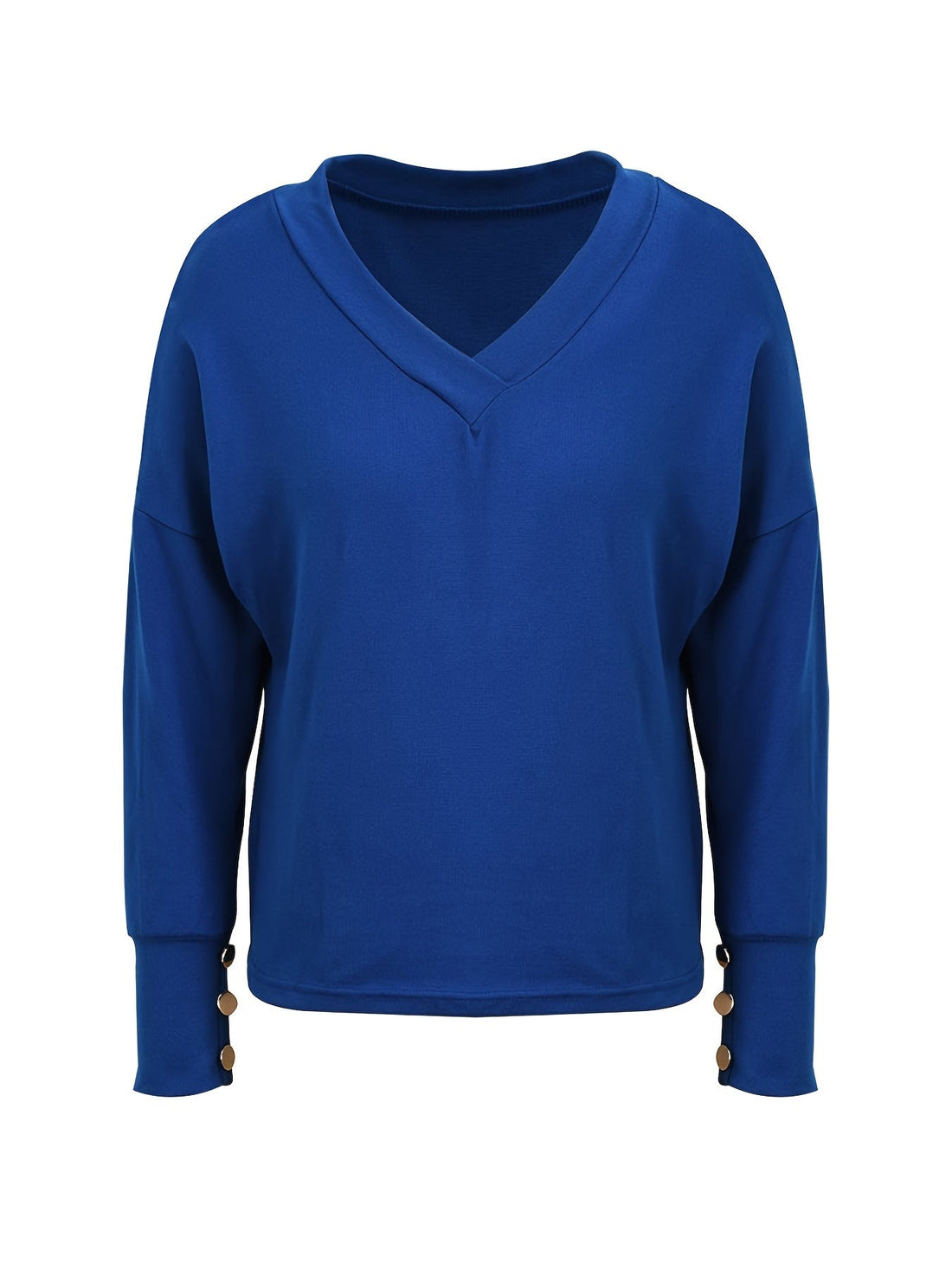 Basic Solid V-neck T-Shirt, Casual Long Sleeve Stretchy T-Shirt, Casual Every Day Tops