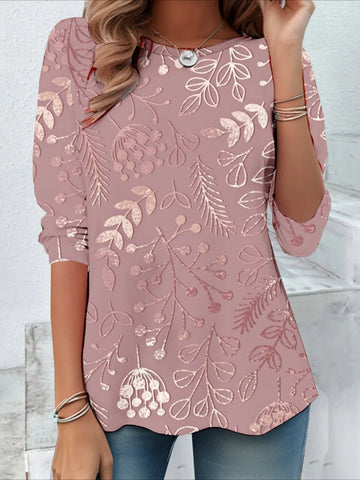 Casual Floral Art Print Crew Neck Long Sleeve T-shirt