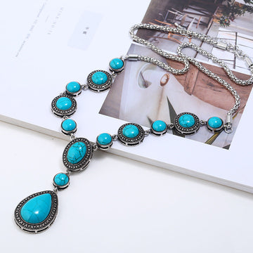 Geometric Gemstone Water Drop Pendant