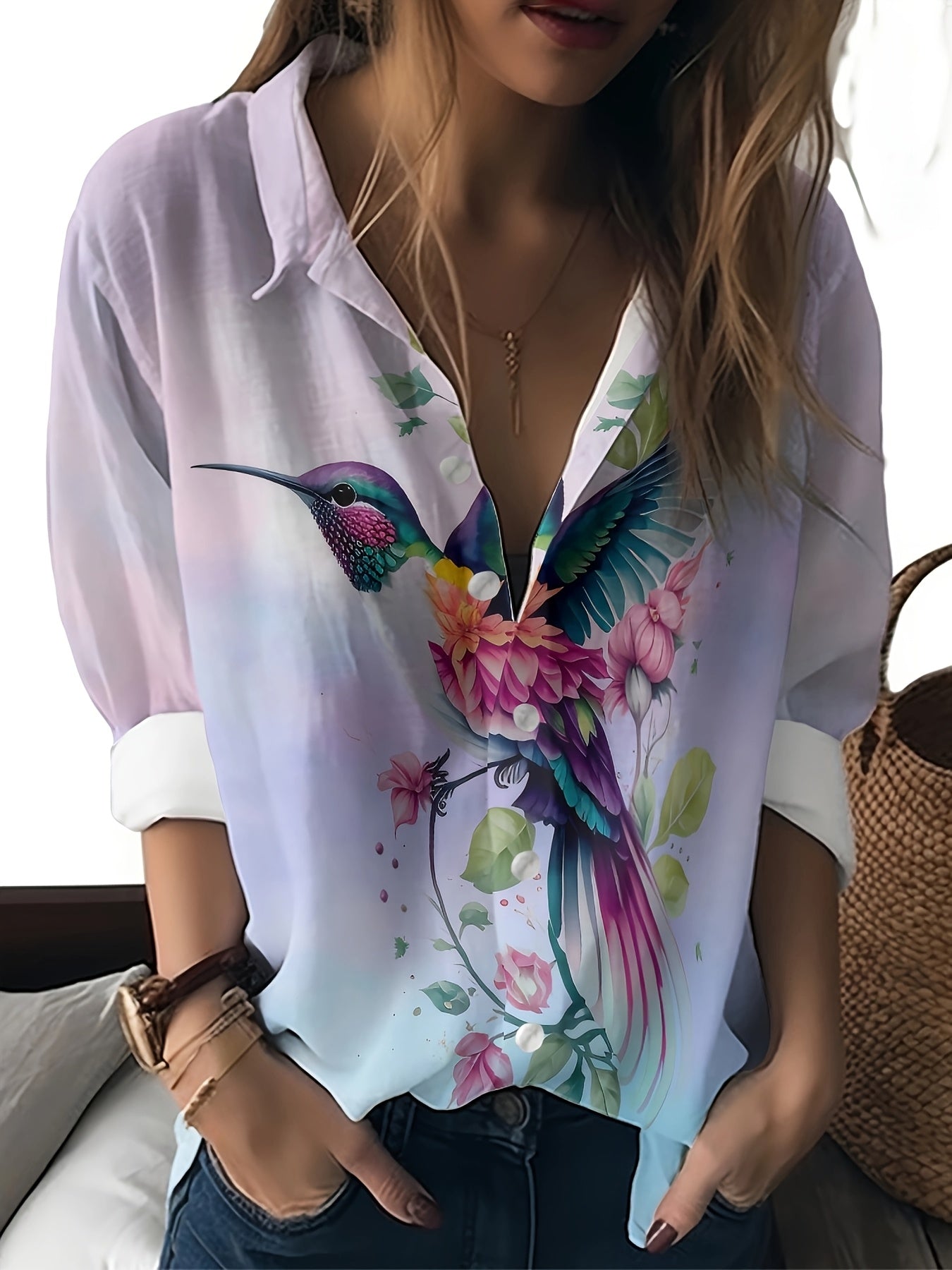 Casual Shirt Long Sleeve Floral Regular Loose Top