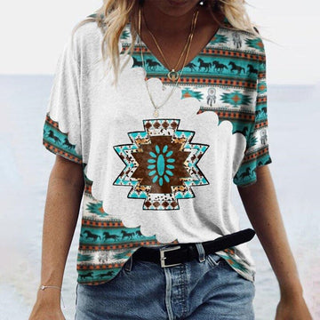 Short Sleeve Print V Neck T-Shirt