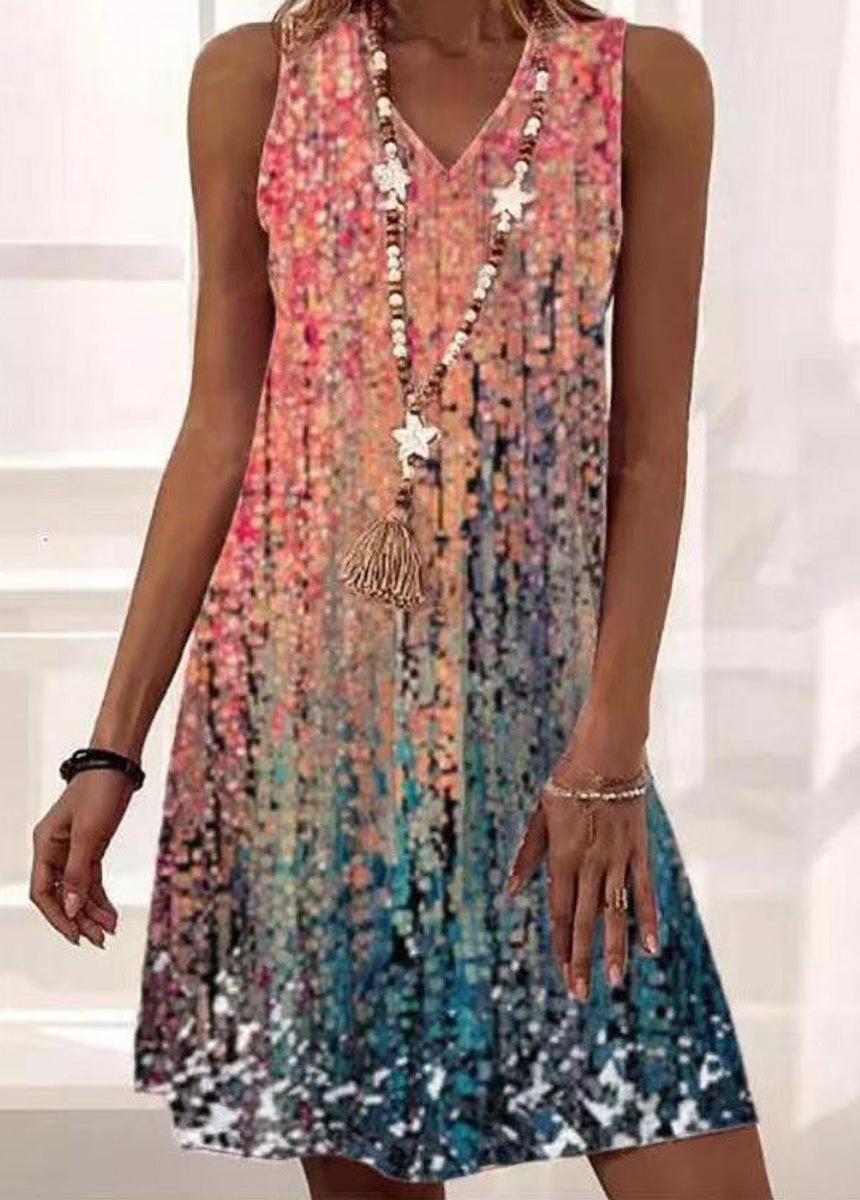 Printed Sleeveless V-Neck Dress
