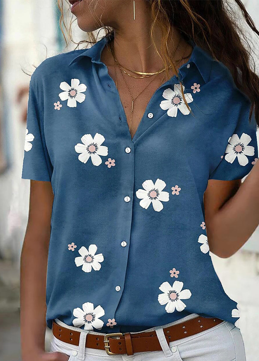 Elegant Fashion Slim Fit Turn-down Collar Printed Short Sleeve Shirt