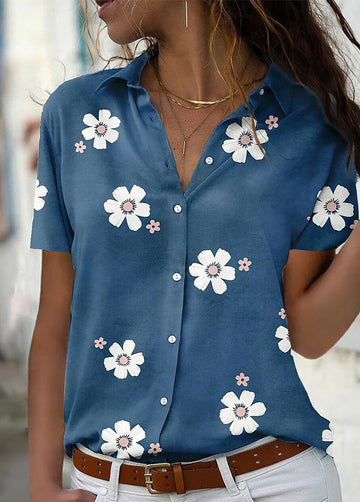 Elegant Fashion Slim Fit Turn-down Collar Printed Short Sleeve Shirt