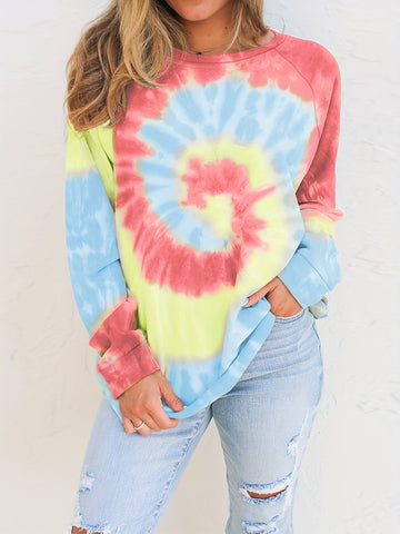 Women's Loose Tie Dye Top, Long Sleeve Crew Neck T-Shirts