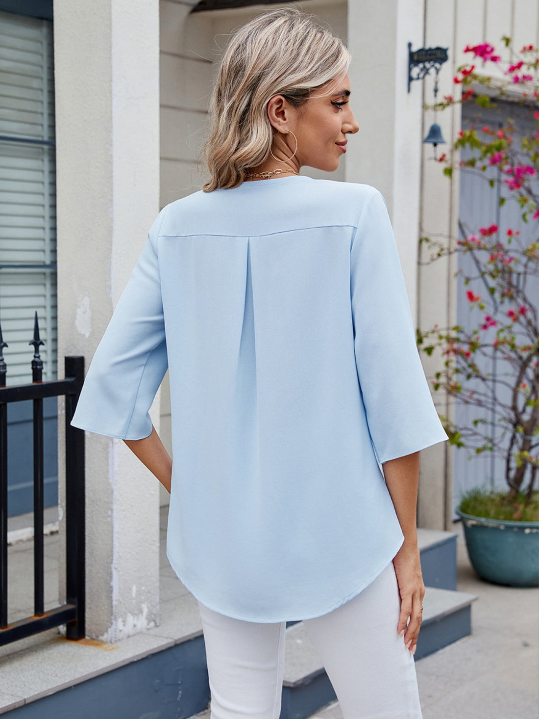 Tooluck Womens Dressy Casual Blouses 3/4 Sleeve V Neck Ruffle Tops