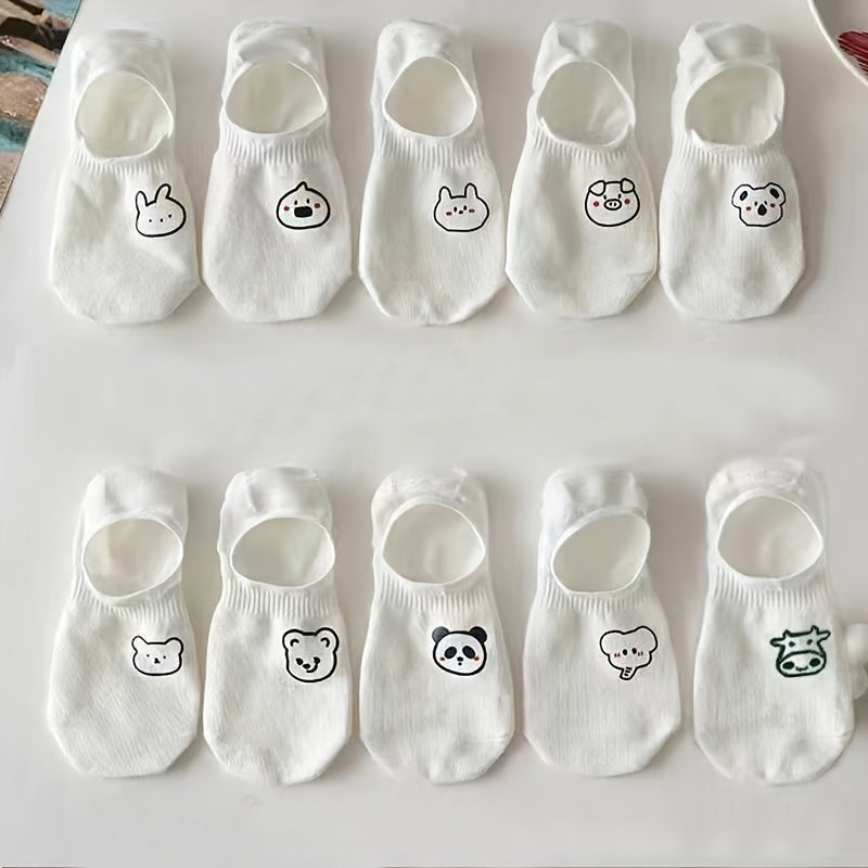 3/5/10 Pairs Cute Cartoon Print Short Socks, Soft & Lightweight Low Cut Ankle Socks