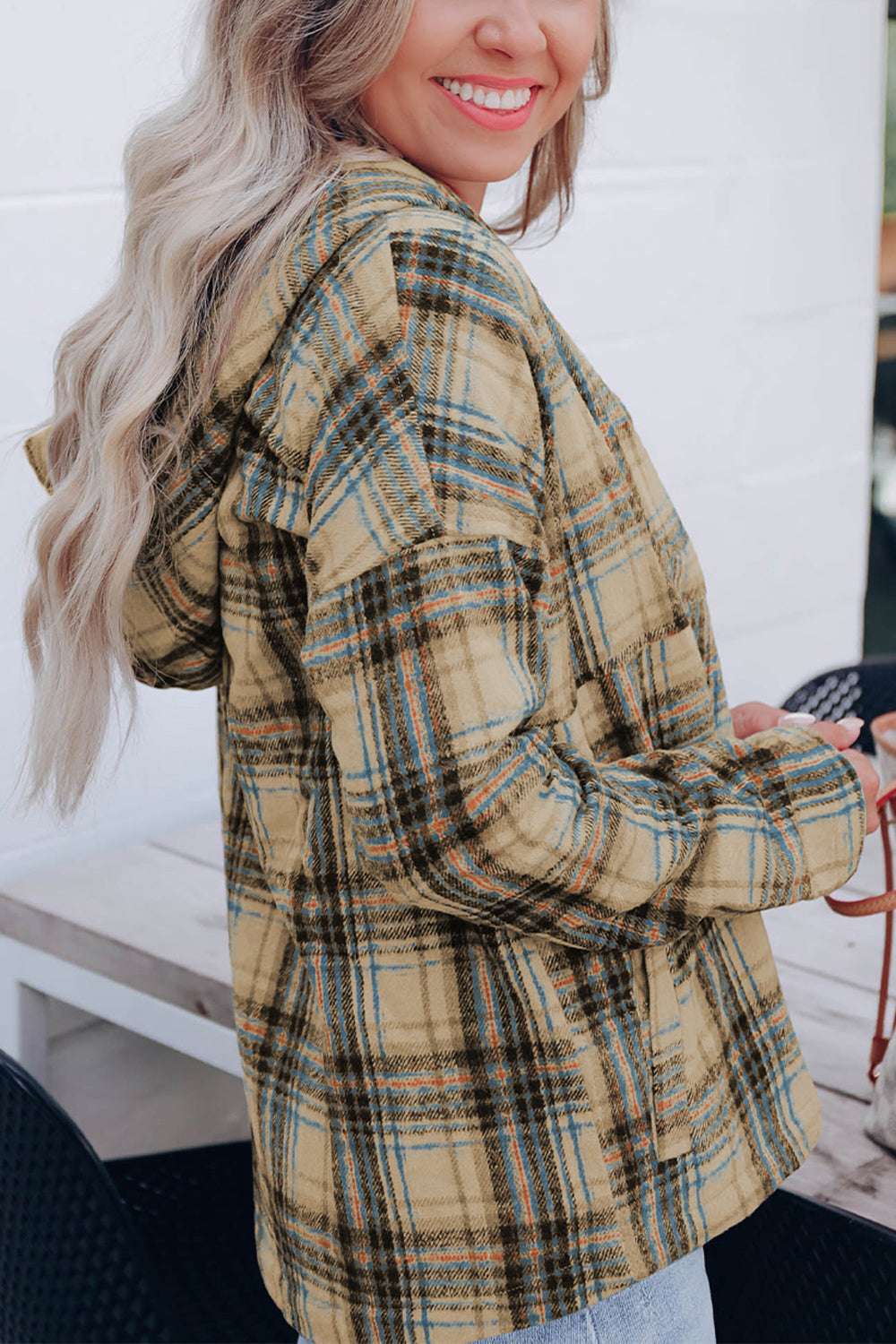 Plaid Long Sleeve Buttoned Hoodie