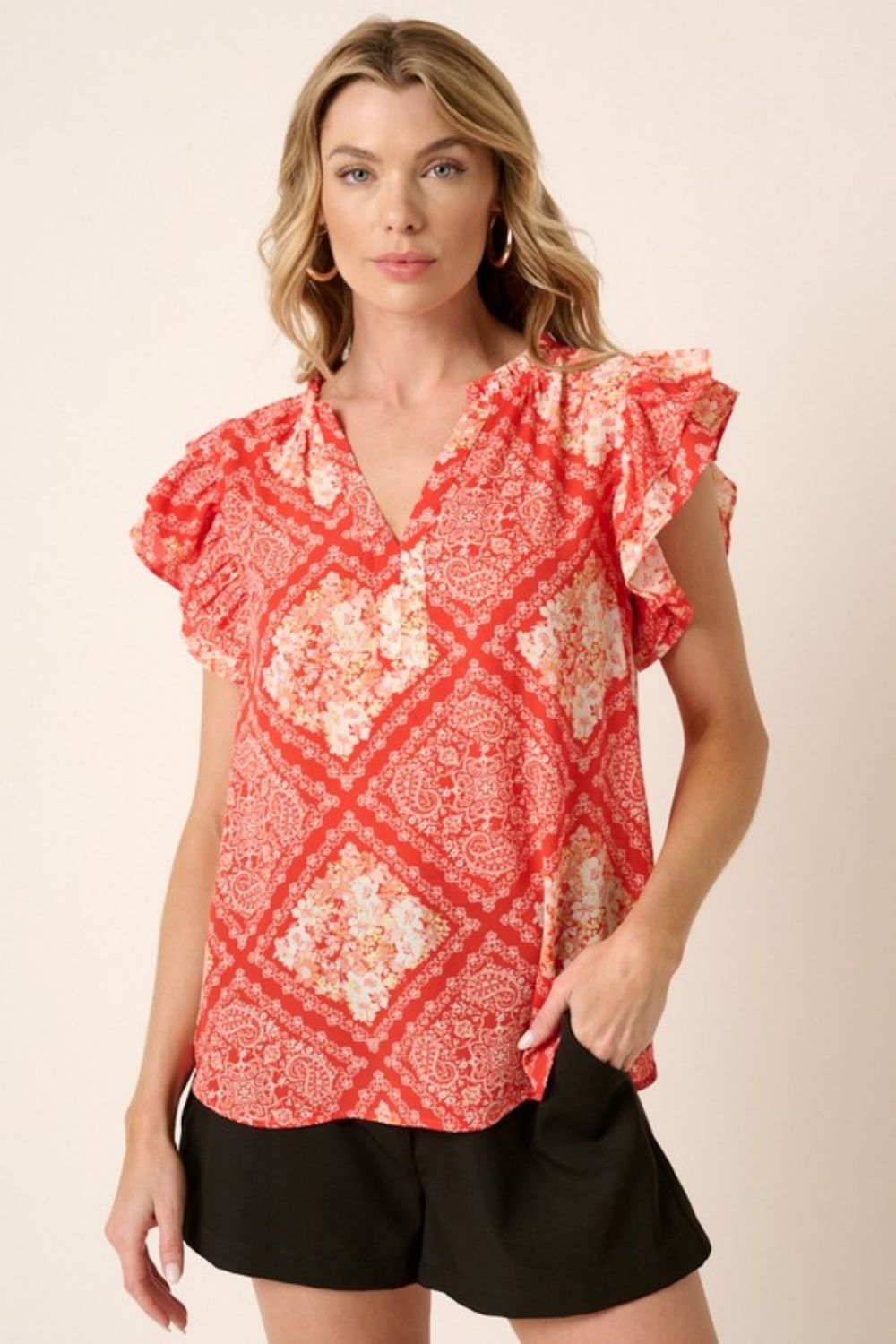 Mittoshop Full Size Printed Butterfly Sleeve Blouse