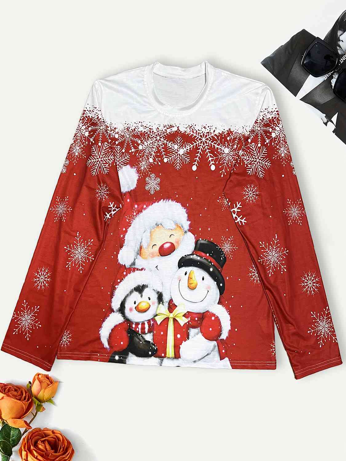 Plus Size Snowflake Print Round Neck T-Shirt