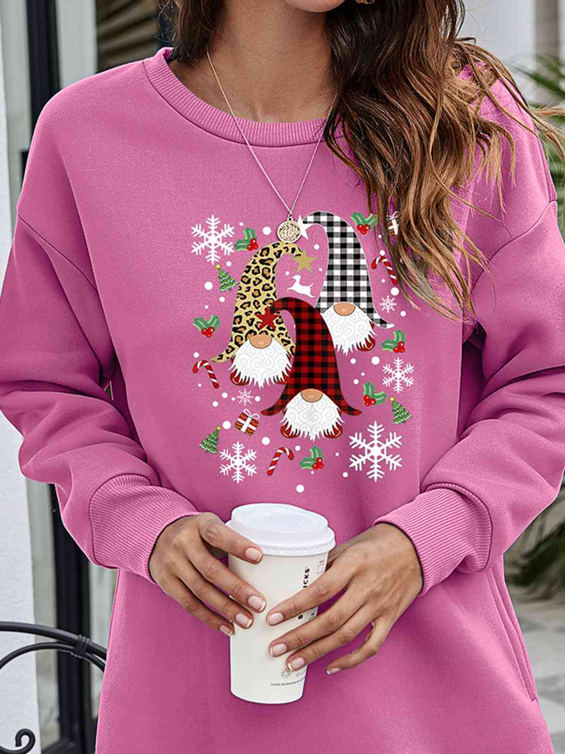 Graphic Round Neck Dropped Shoulder Sweatshirt