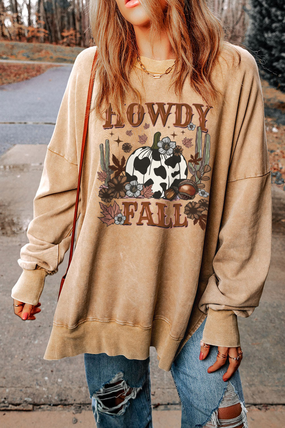 Round Neck Dropped Shoulder HOWDY FALL Graphic Sweatshirt