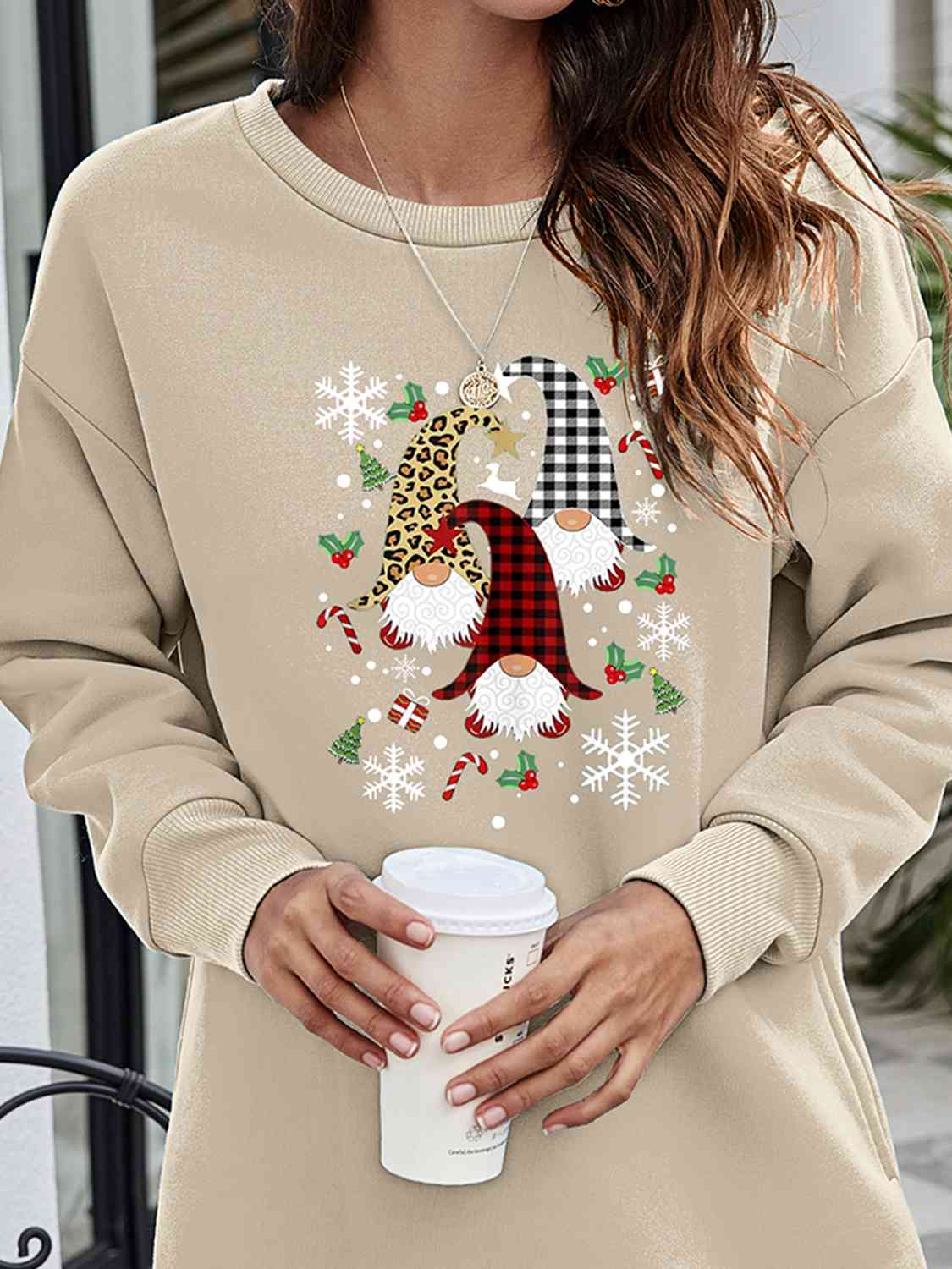 Graphic Round Neck Dropped Shoulder Sweatshirt