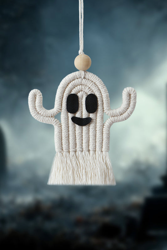 Wood Bead Fringe Ghost Shape Macrame Key Chain