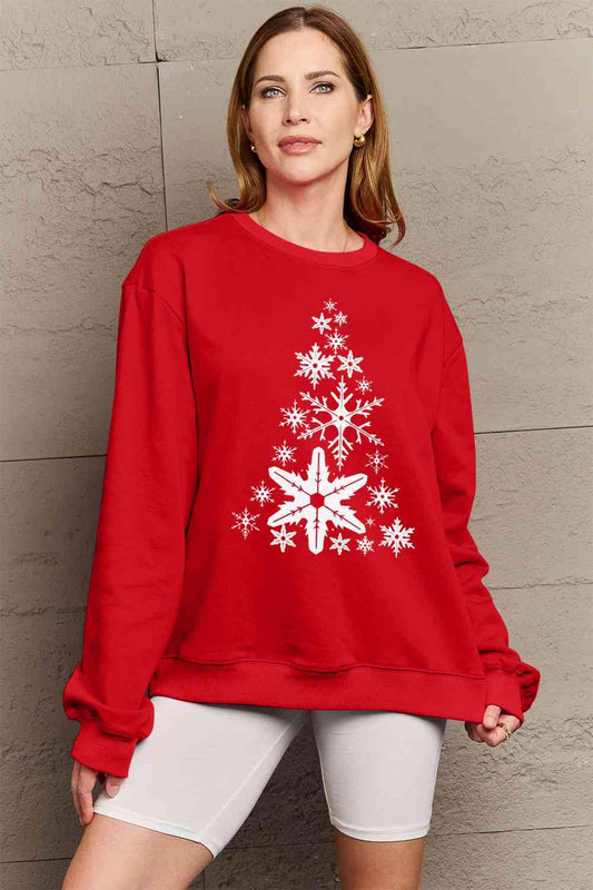 Simply Love Full Size Snowflake Christmas Tree Graphic Sweatshirt