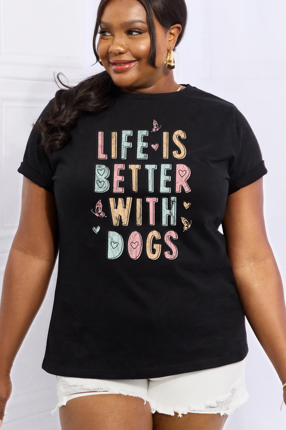 Simply Love Full Size LIFE IS BETTER WITH DOGS Graphic Cotton Tee