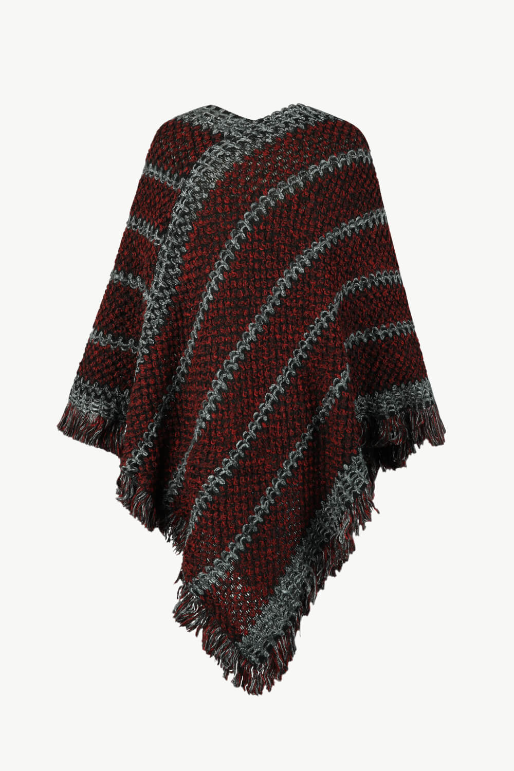 V-Neck Fringe Hem Poncho