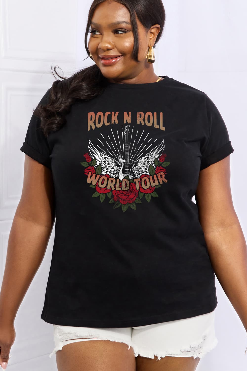 Simply Love Full Size ROCK N ROLL WORLD TOUR Graphic Cotton Tee