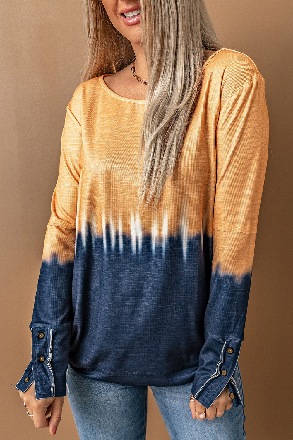 Contrast Boat Neck Long Sleeve Top