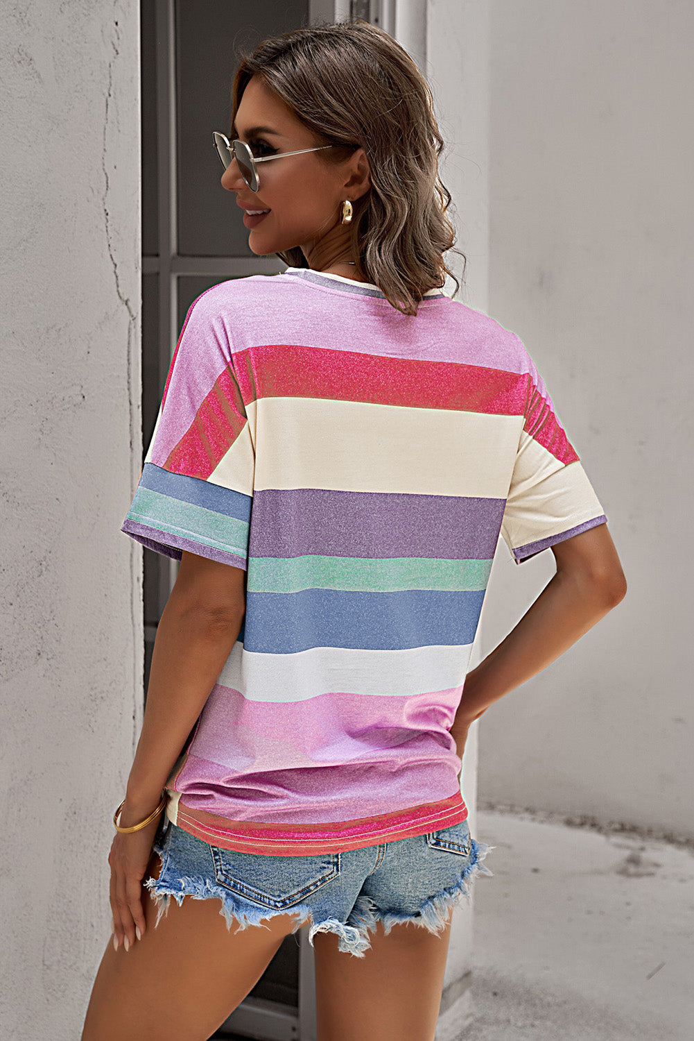 Rainbow Stripe Tie-Front Tee Shirt