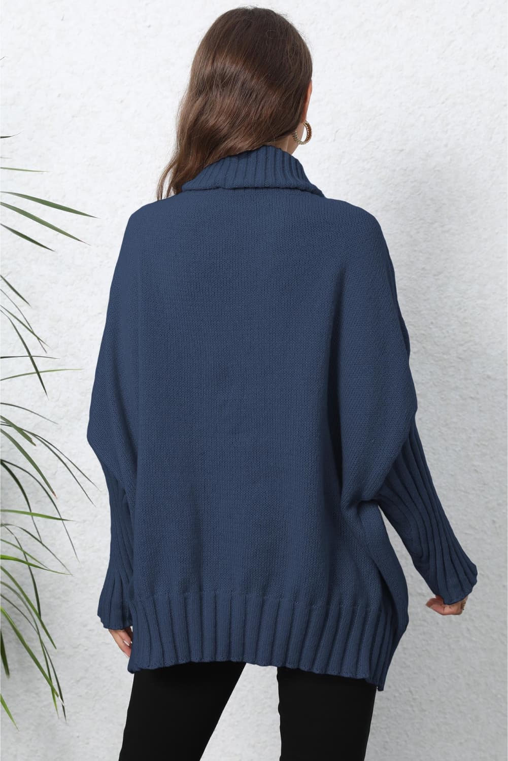 Turtle Neck Long Sleeve Ribbed Sweater