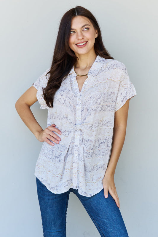 ODDI Full Size Floral Paisley Print Twist Tunic Top