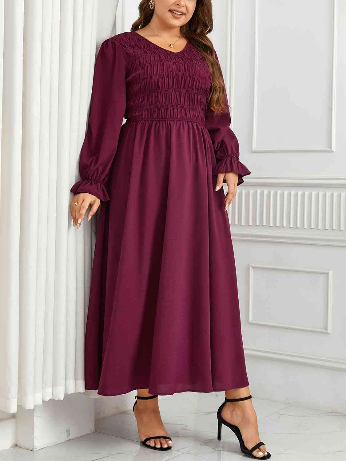 Plus Size Flounce Sleeve Smocked Maxi Dress