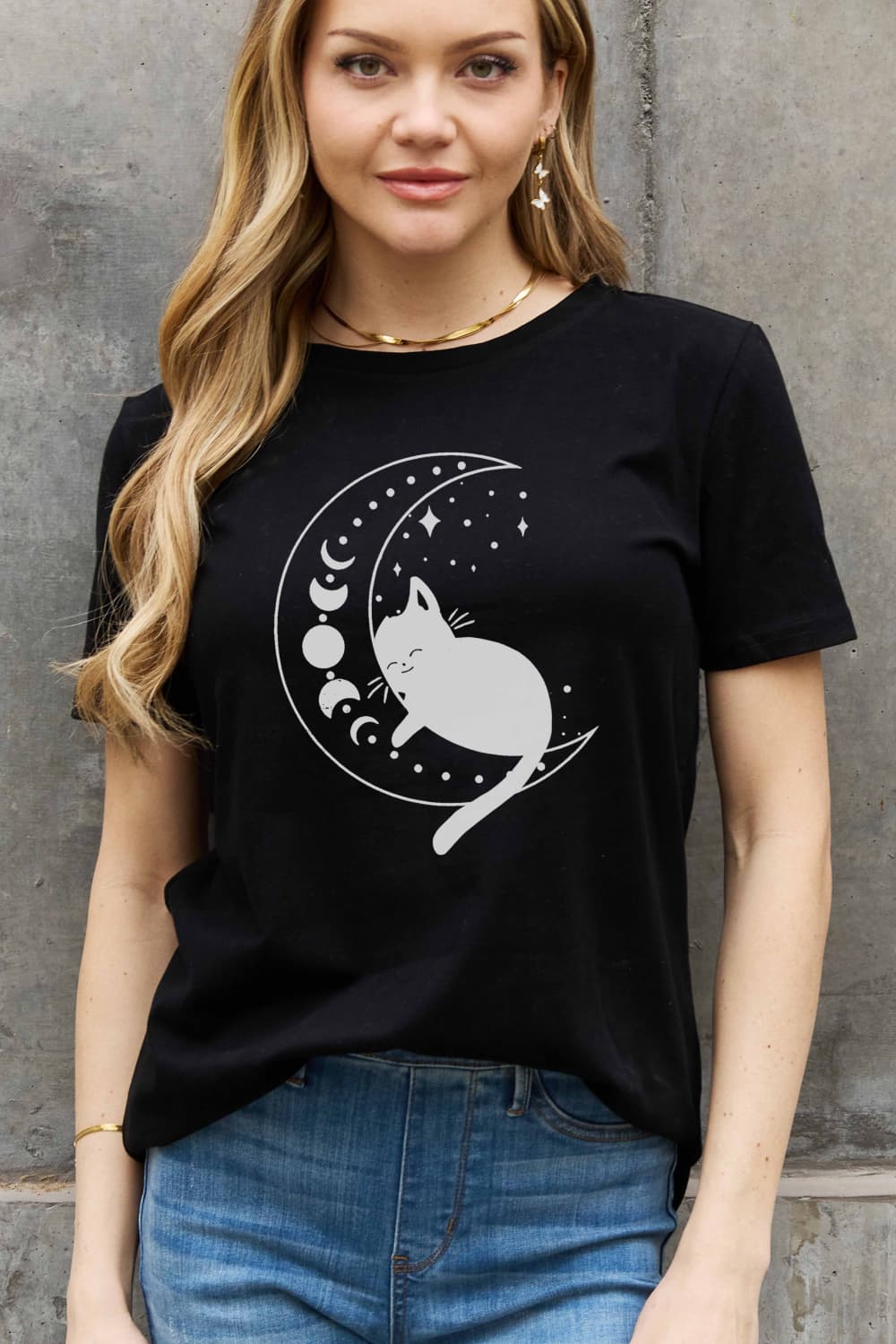 Simply Love Full Size Cat Moon Graphic Cotton Tee