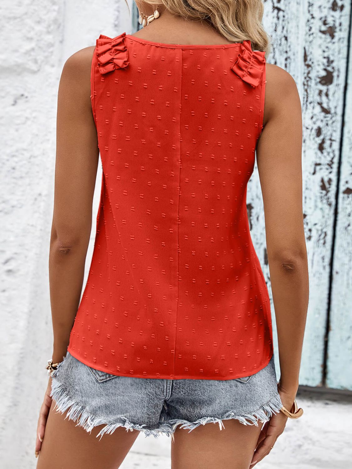 Swiss Dot Shoulder Detail V-Neck Tank