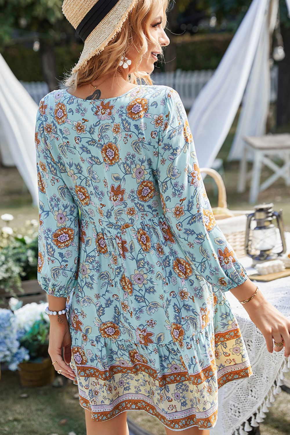 Floral Tied Balloon Sleeve Mini Dress