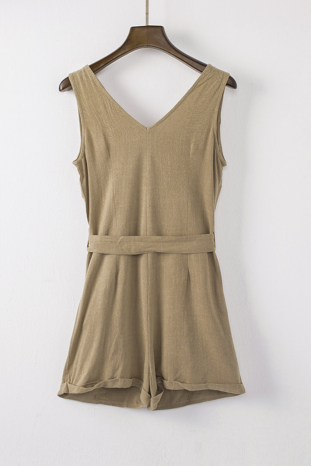 Tie-Waist Buttoned Plunge Sleeveless Romper