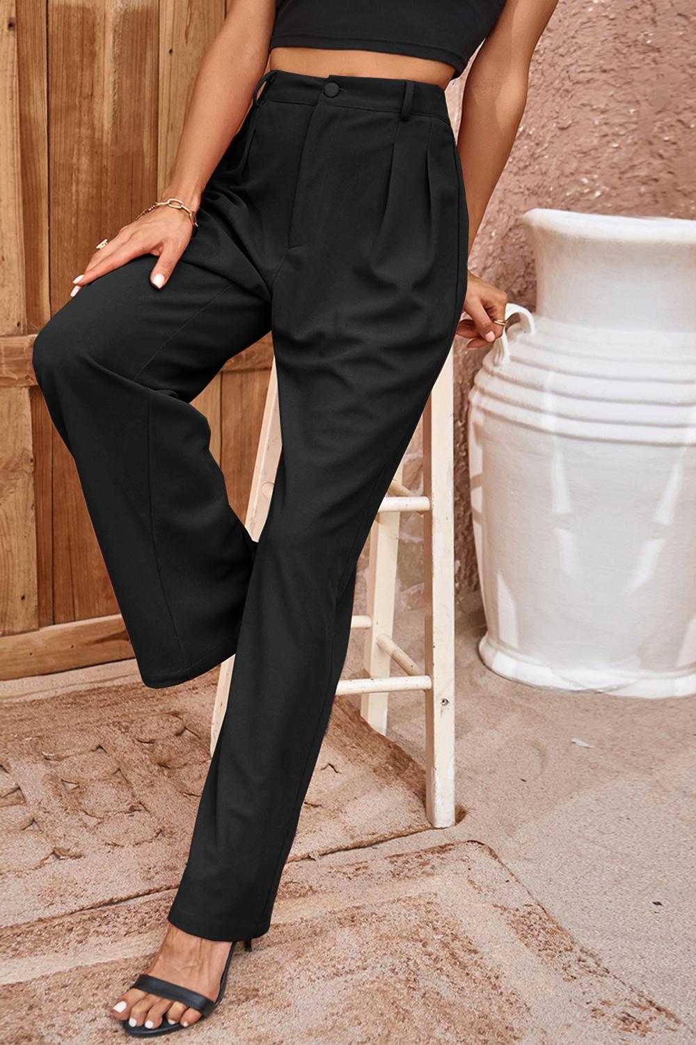 Pleated Detail Straight Leg Pants